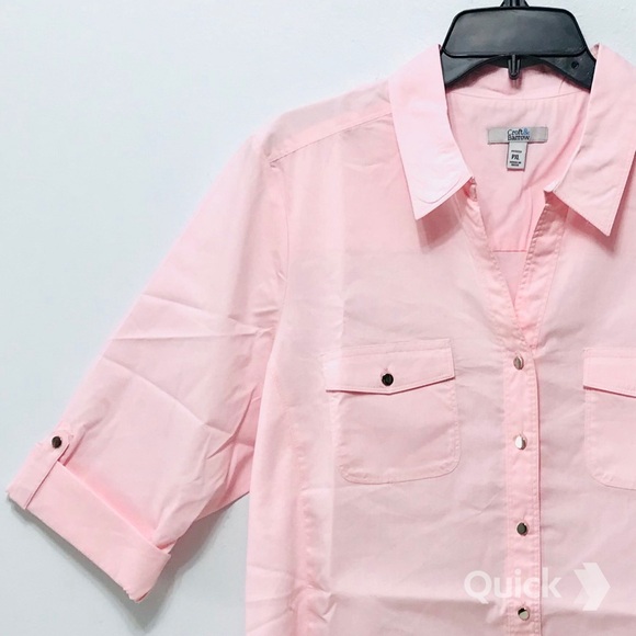 PXL - NWT Croft & Barrow Pink Roll-Tab Shirt - Picture 4 of 9